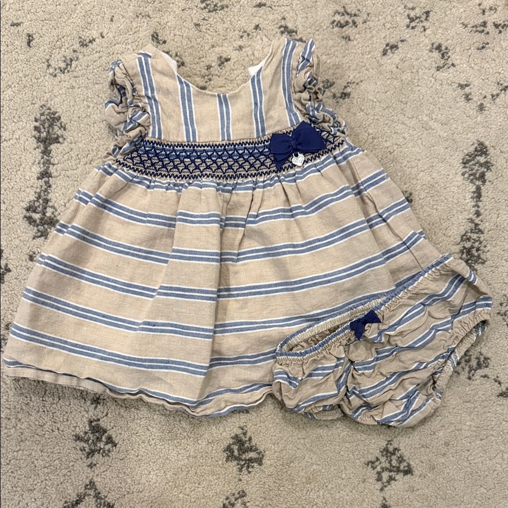 Mayoral Blue and Tan Striped Dress